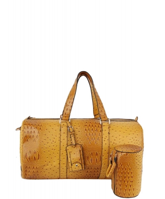 Ostrich Croc 2-in-1 Duffle & Makeup Pouch Set LF128 MUSTARD